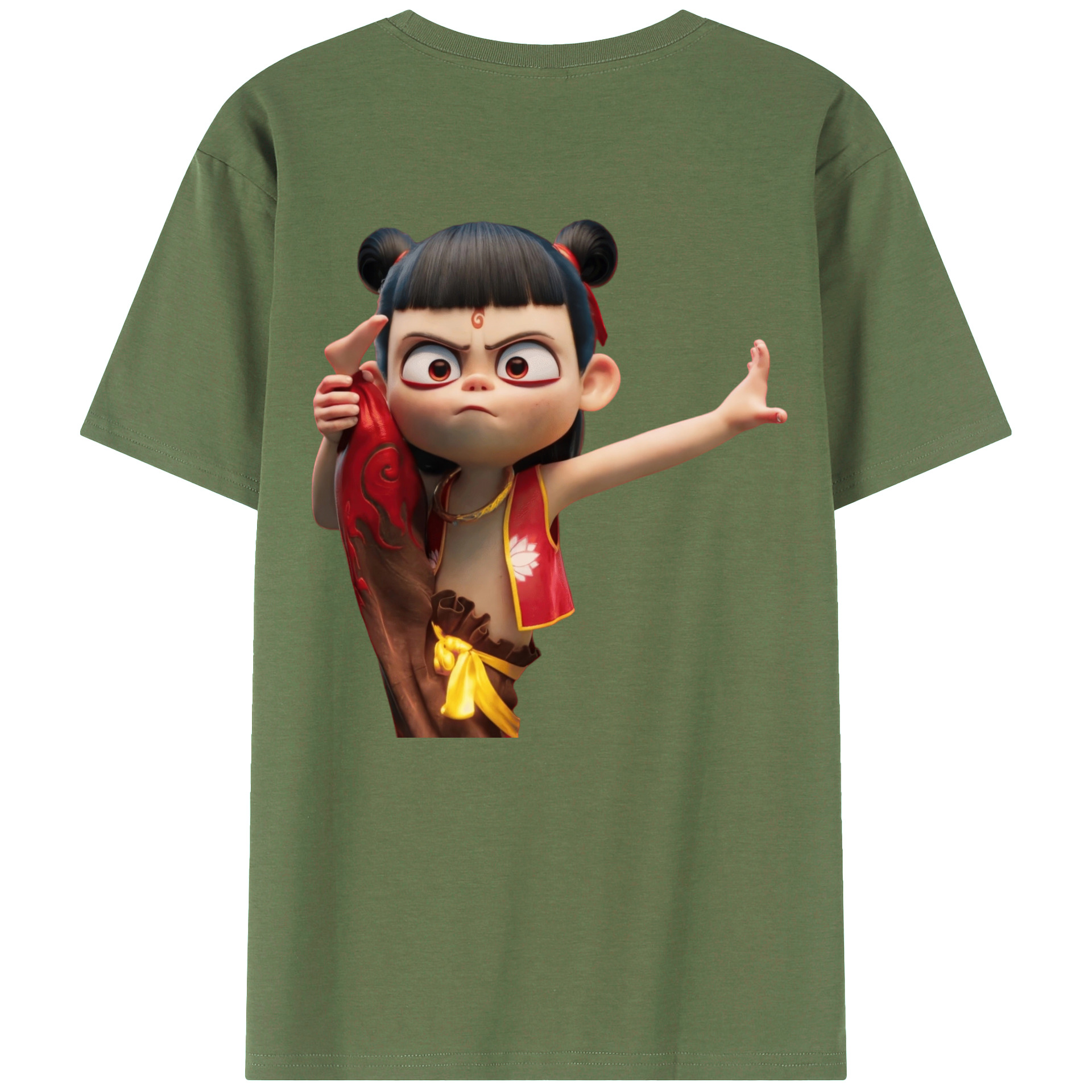 （画像用） Ne Zha 2 ナタ 魔童の大暴れ 綿100％ メンズ半袖Tシャツ（バックプリント） 通気性